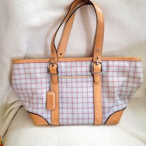 Coach Mini Hampton Satchel Plaid Handbag Purse Tote Canvas Leather M2J 7735